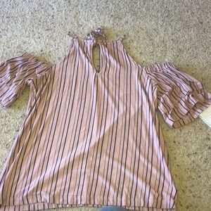Pink and Blue Striped off the shoulder top